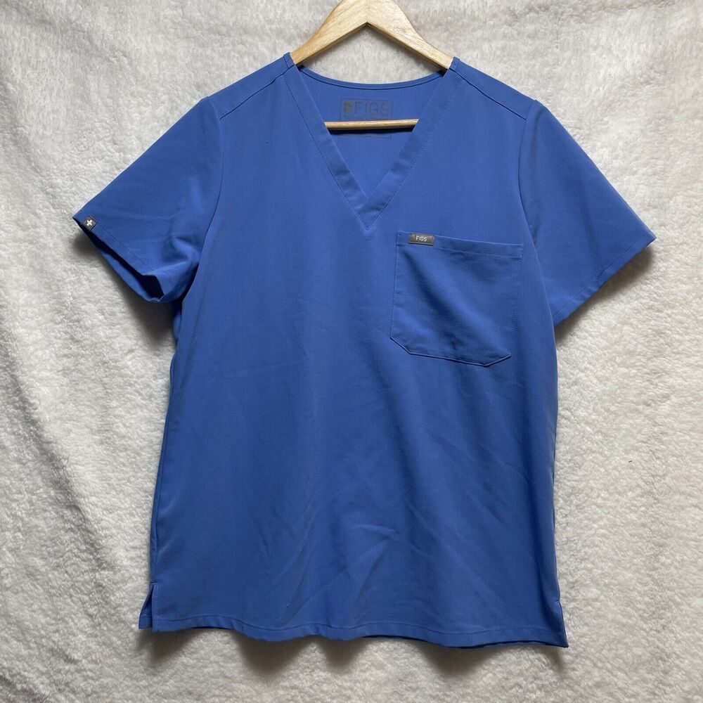 FIGS Technical Collection Scrub Top M Blue‎ V-Neck Medical Uniform Lightweight
